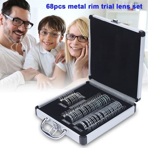 68 x Optical Trial Lens Set Silver Rim Ophthalmic Trial Lens Frame Aluminium Box