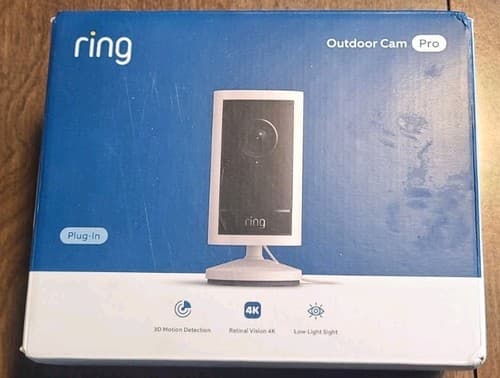 Ring Outdoor Cam Pro Retinal 4K Plug-in Camera 10x Zoom, White ,New+Sealed
