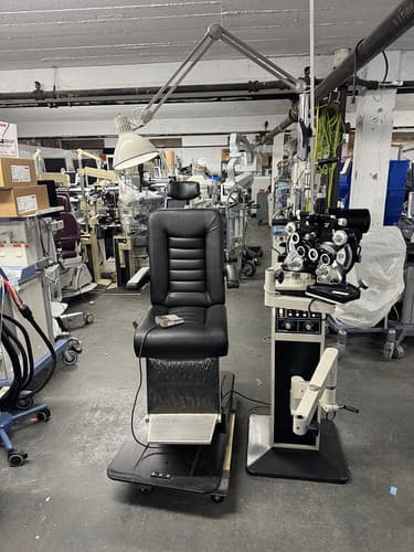 BURTON XL-3300 OPHTHALMIC EXAM CHAIR W/ CHARGING WELLS , STAND AND PHOROTER