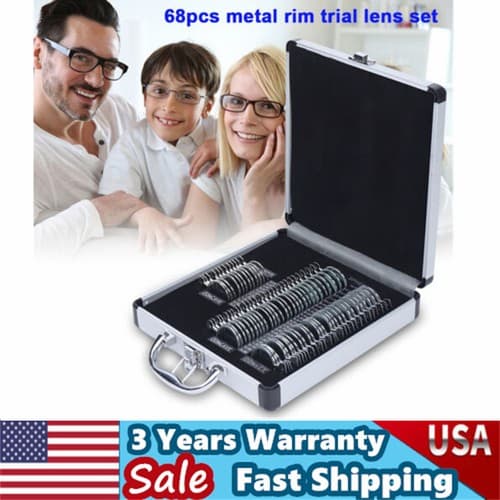 68 x Optical Trial Lens Set Silver Rim Ophthalmic Trial Lens Frame Aluminium Box